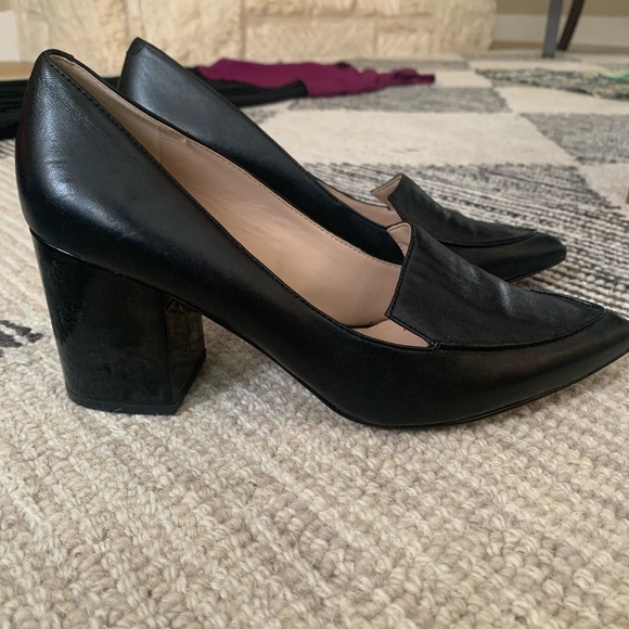 Karl Lagerfeld Black Leather pump with chunky patent leather heel - Picture 2 of 4